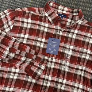 Croft & Barrow XL Mens Flannel Button Up Shirt Plaid True Comfort Red Brown